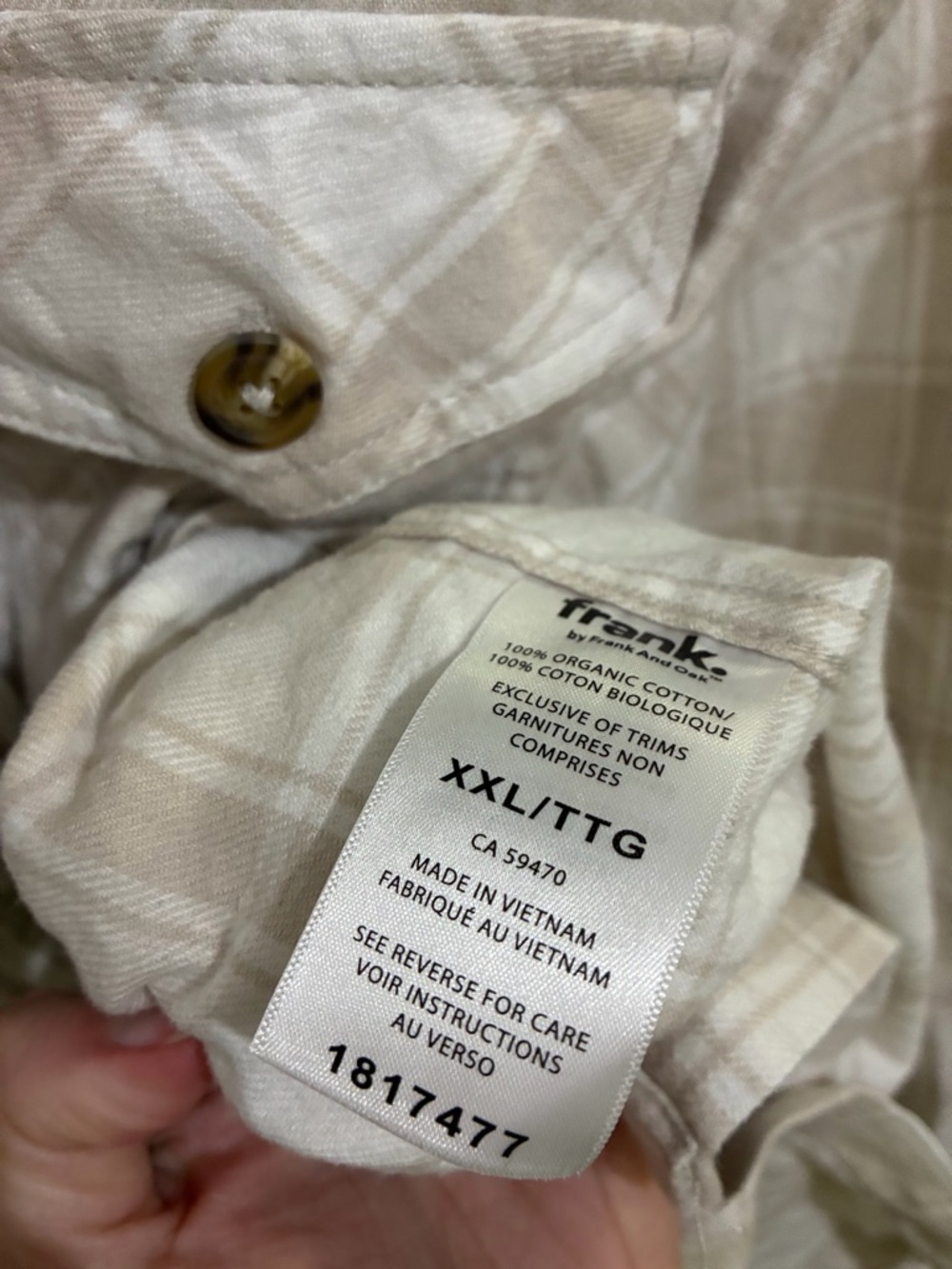 Frank & Oak Flannel Plaid Button Down Shirt Size XXL Cream Tan - Picture 10 of 11